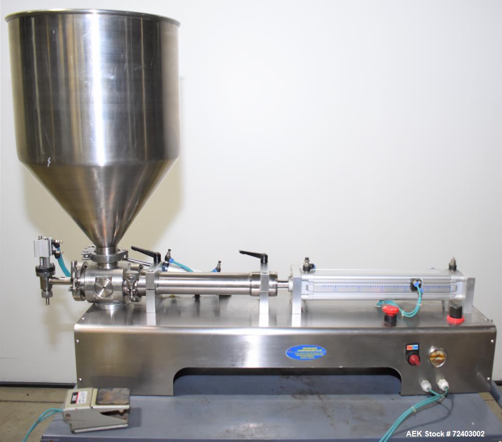 Used- Wenzhou Rigao Table Top Semi Automatic Piston Filler, Model DYF. 316L Stainless steel product contact. Filling speed 5...